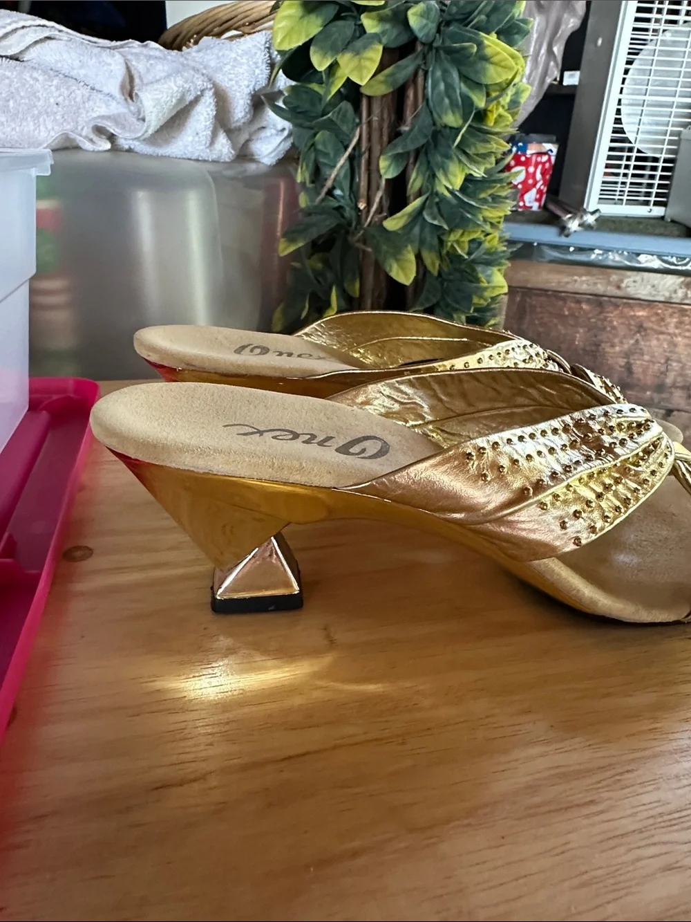 Onex Metallic Gold Knot-Front Slide Mules